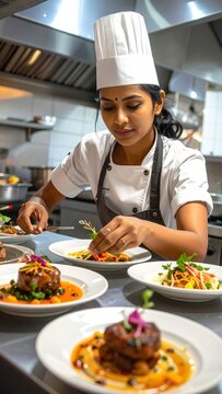 Chef plating food