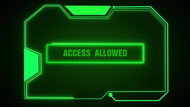 Glowing green digital frame displaying " ACESALOWED" message access allowed