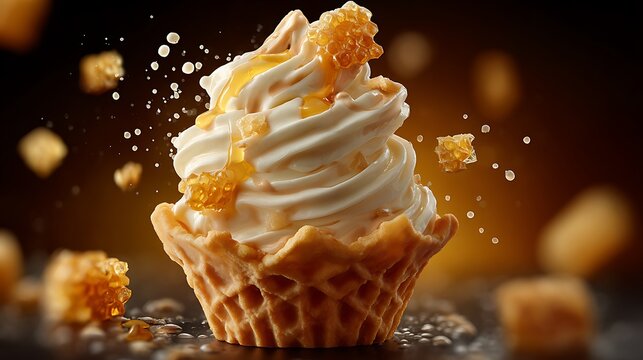 Hokey Pokey frozen yogurt swirl in waffle cup
