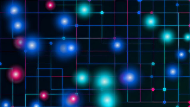 Colorful pixel art cityscape at night with glowing windows and lights