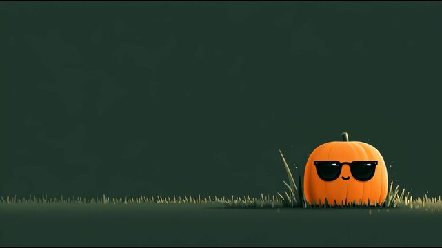 Funny Talking Pumpkin Wearing Sunglasses on Dark Green Background