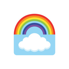 Obraz premium Colorful Rainbow and White Cloud over Blue Sky
