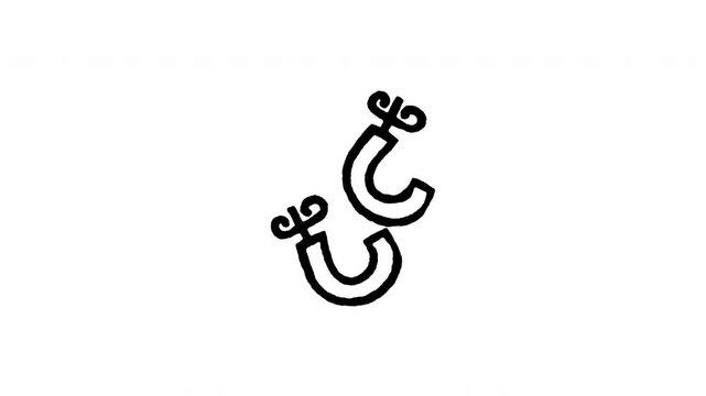 Animated pair of hoop earrings doodle icon. Features 4K frame by frame boiling line animation on black and green screen backgrounds for fashion jewelry , gold accessories, and elegance style.