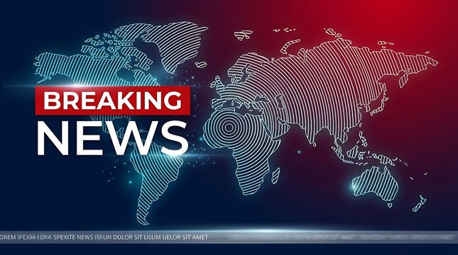 Breaking news world map graphic. Digital global broadcast background with data visualization.