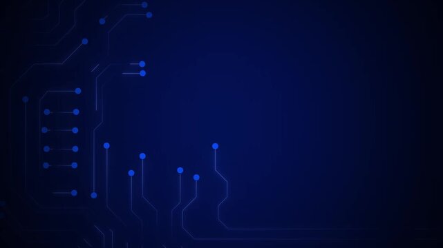 Circuit board technology animation loops blue neon lines over dark. Board technology microchip pattern provides high tech digital networks. Digital animation design loops seamlessly.