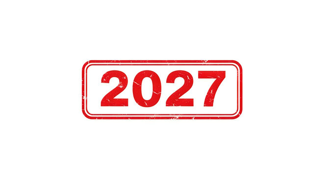 A bold and striking year marker for two thousand twenty seven encased in a vibrant red rectangle with white borders, evoking a sense of modernity and future focus