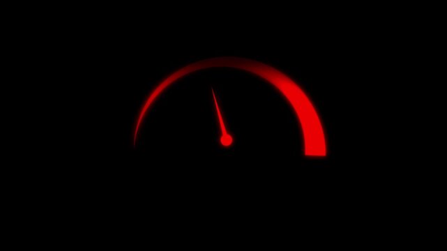 Speedometer gauge motion animation features red needles racing on black spaces. Gauge motion speed indicator highlights extreme performance acceleration metrics. Motion animation layout loops well.