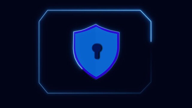 Shield security protection animation displays blue keyhole icons inside frames. Security protection private database graphic ensures high tech safety access. Protection animation loop looks sleek.