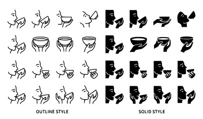 Obraz premium Drinking from Bowl Pictogram Icon Pack Outline and Solid Vector