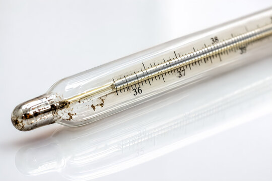Close-up of mercury thermometer on white