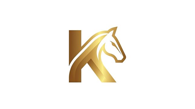 Elegant gold letter K logo with horse silhouette.