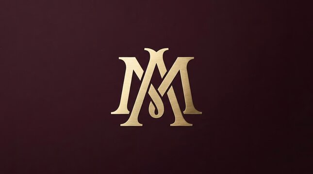 Elegant gold monogram letter AM logo on dark red.