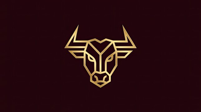 Geometric gold bull head logo on dark background.
