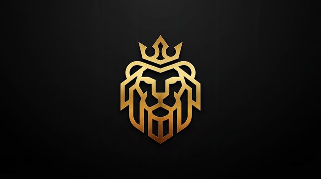 Geometric golden lion head logo with crown.