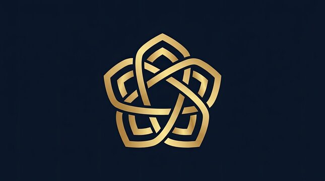 Geometric gold interlocking pentagon star knot logo.
