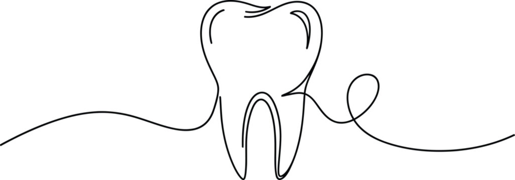 Continuous single line drawing of a human tooth Vector