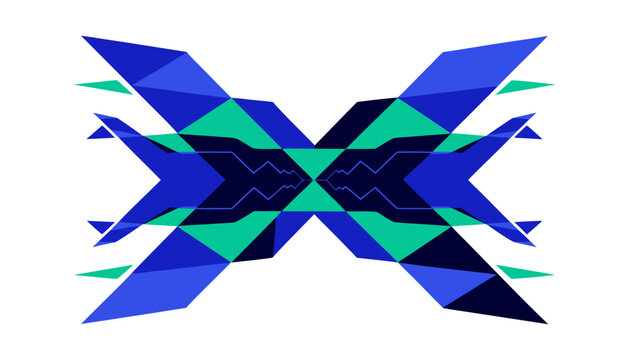 Premium modern geometric business presentation cover featuring layered abstract polygons, elegant blue, navy and emerald gradients, subtle financial graph accents, clean corporate composition with lar