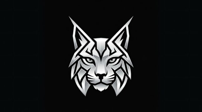 Geometric lynx head logo in black and white.