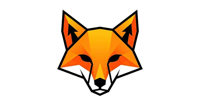 Geometric low poly orange fox head logo.
