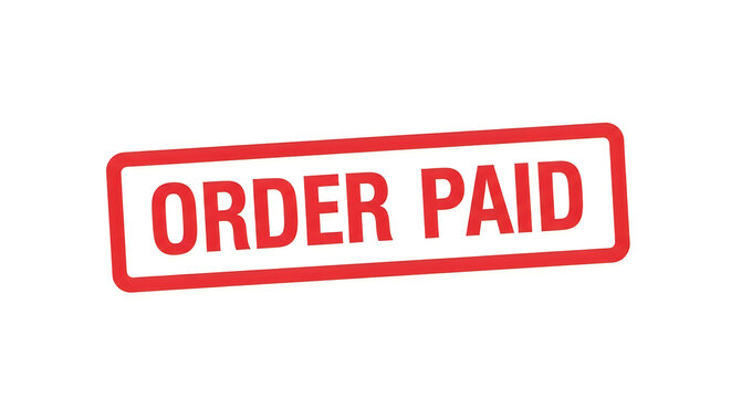 A bold red stamp-like badge with the words order paid displayed in white uppercase sans-serif lettering, signifying a transaction completed or a purchase confirmed