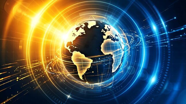 Digital world map broadcast news background. Global communication network with glowing light.