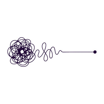 Abstract illustration of a messy tangled scribble unraveling into a straight horizontal line representing the process of finding clarity and solving complex problems through therapy or coaching
