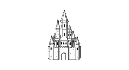 Medieval fairy tale castle with spires and turrets line art © agus