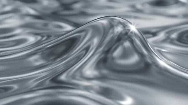 Shimmering metallic silver texture with flowing liquid reflections and soft abstract light waves moving across the polished surface