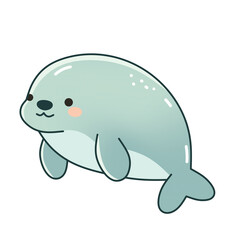 Naklejka premium Cute Manatee Cartoon Illustration Isolated on White Background