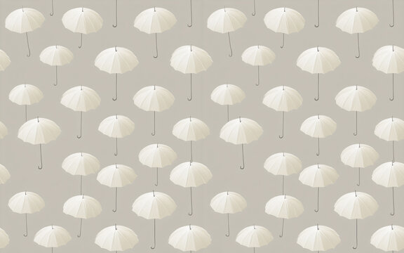 White umbrellas on a gray background. Repeating pattern, seamless pattern.