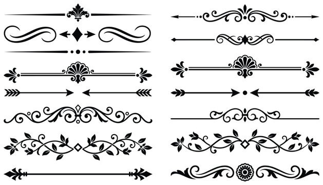 Decorative divider collection and ornamental line borders for elegant page layout book design.