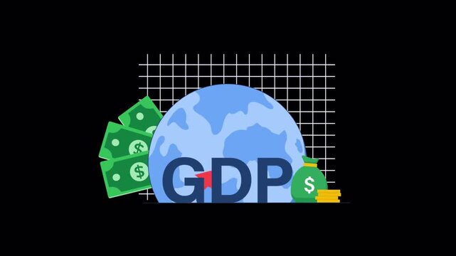 Animated Graphic Showing Global GDP Growth with Rising Arrow - Transparent