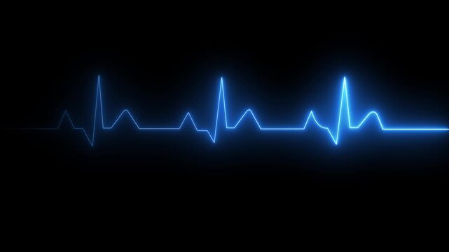 ECG monitor beating heart with a neon electrocardiogram overlay, featuring dynamic HUD elements and a gradient background.Abstract neon heartbeat signal icon animation background on black back ground