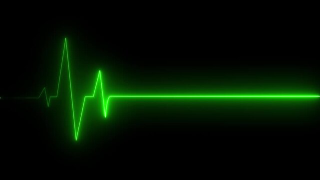 Medical concept of a heartbeat waveform fading to a flatline on a dark background representing.neon heart cardiogram animation on black background. heartbeat and pulse.Neon glowing Heartbeat line.4k