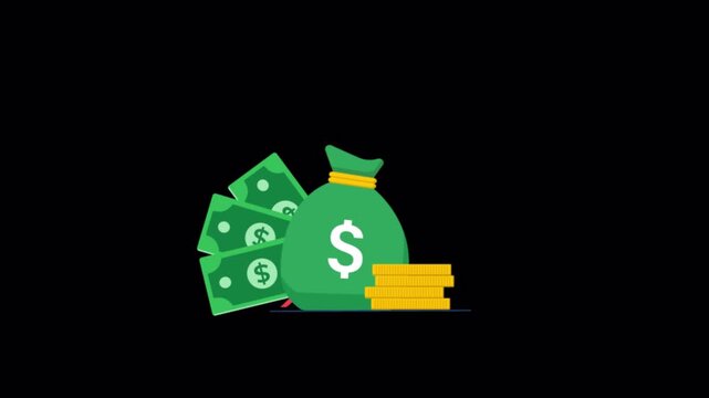 Animated Money Bag with Rising Financial Growth Chart - Transparent