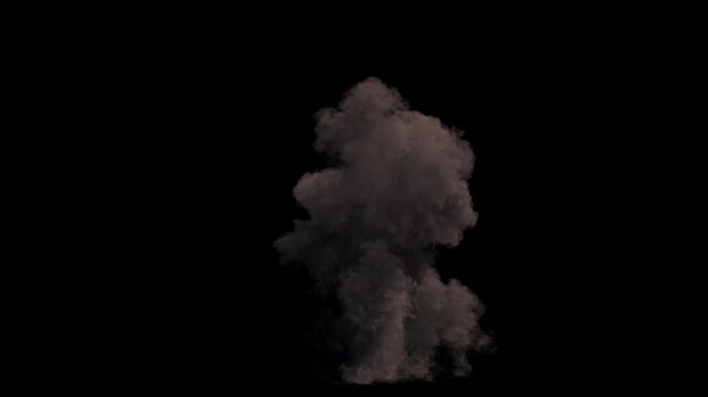Ground High Explosion like a Missile Strike mushroom shaped in Orange and Yellow Flames with Dense Smoke and fast dissipation on a black background