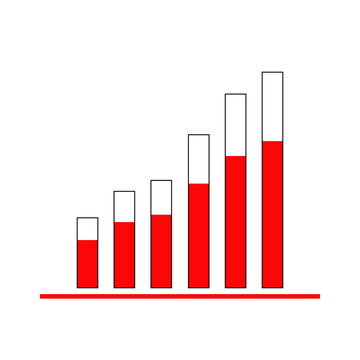 Ascending bar graph with red and white columns on a white background