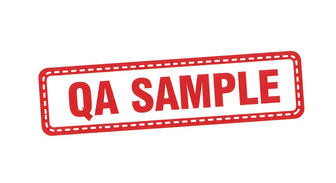 A red sample stamp with the text qa sample in all caps, slightly tilted to the right, representing quality assurance and testing processes