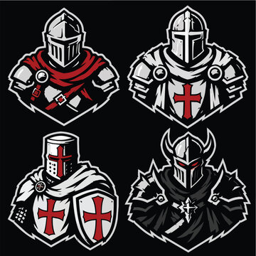 Medieval Knight and Templar Mascot Vector Logo Set
