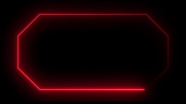 Glowing Red Octagon Neon Border Frame on Black Background image photo