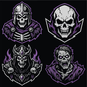 Undead Mascot Logo Set with Skeleton Lich and Zombie Characters