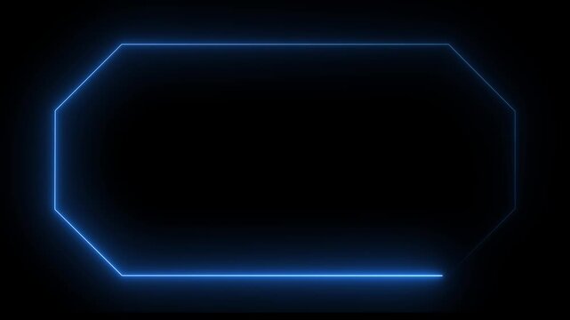 Glowing Blue Octagon Neon Border Frame on Black Background image photo