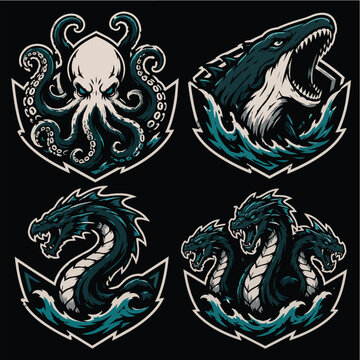 Mythical Sea Monsters and Kraken Esports Mascot Logo Collection