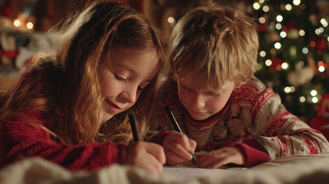children writing holiday wish lists