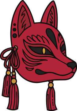 Traditional Japanese Kitsune Fox Mask Vector Emblem Design