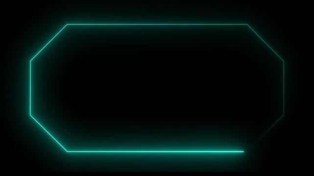 Glowing Teal Octagon Neon Border Frame on Black Background cyan