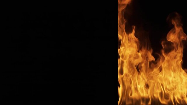 黒い画面の右端だけで縦に燃え上がる橙色の炎