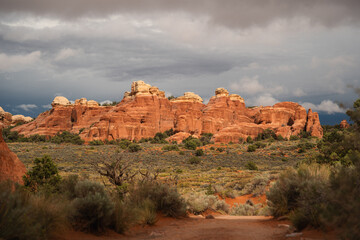 Clouds drift over the Devils Garden Trail at Arches National Park, Utah © LB Photo Co