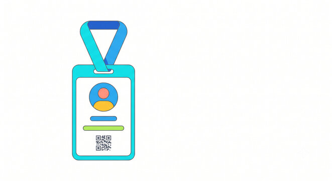 ID Card Badge with Lanyard and QR Code Flat Vector Illustration