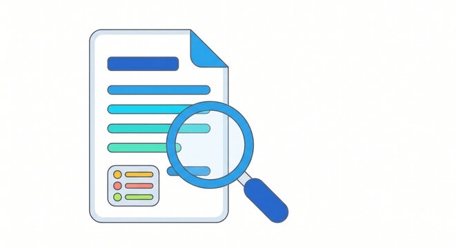 Document Review and Audit Concept with Magnifying Glass Flat Vector Illustration